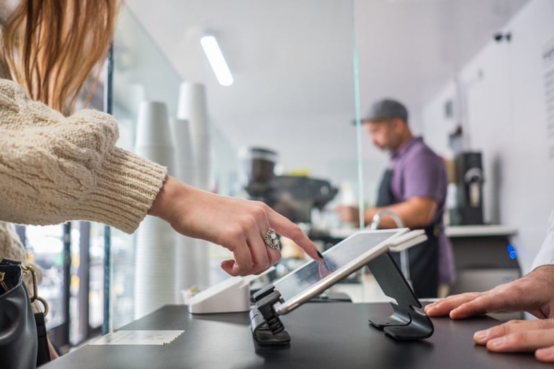 buying coffee on tablet