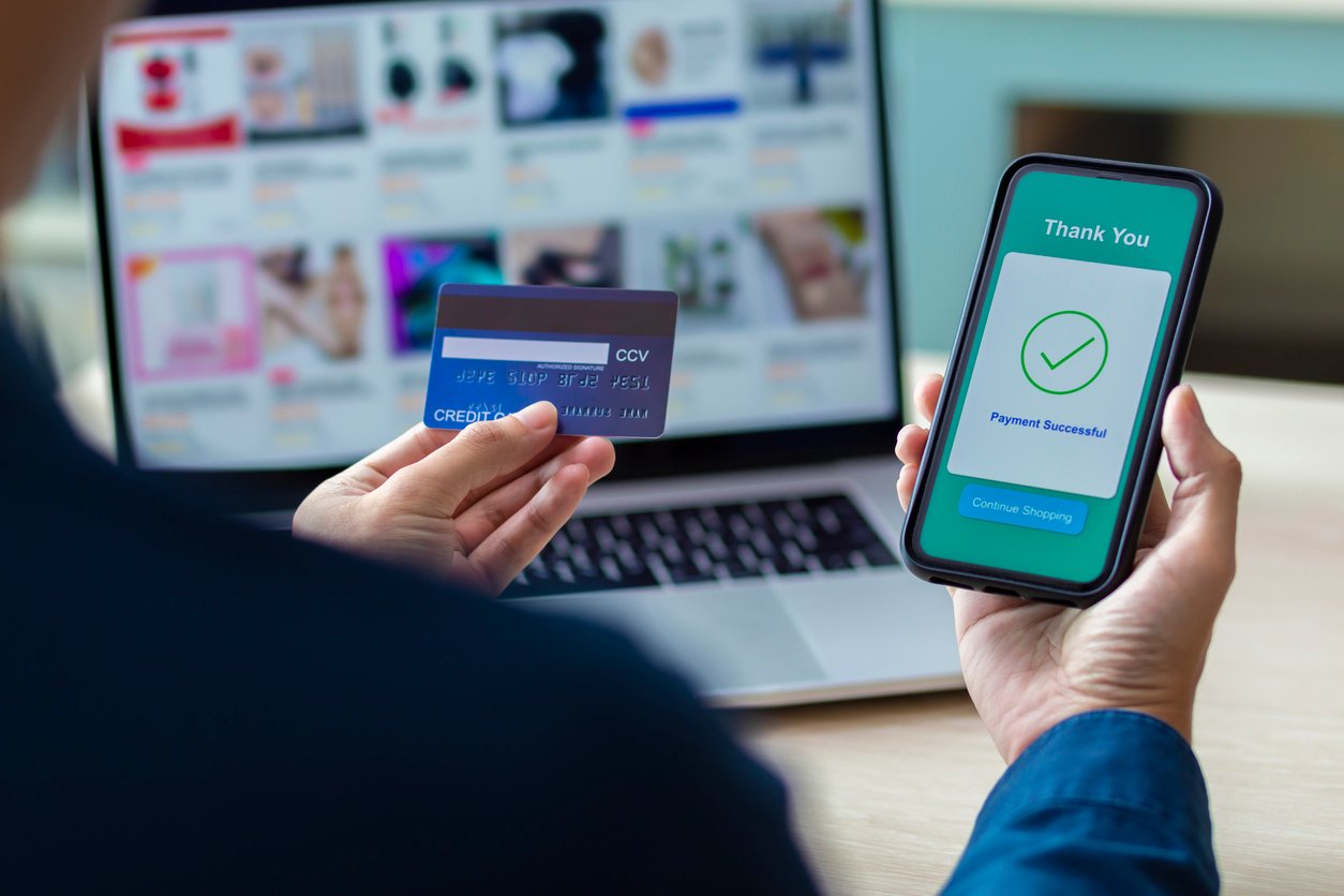 using smartphone and credit card online shopping